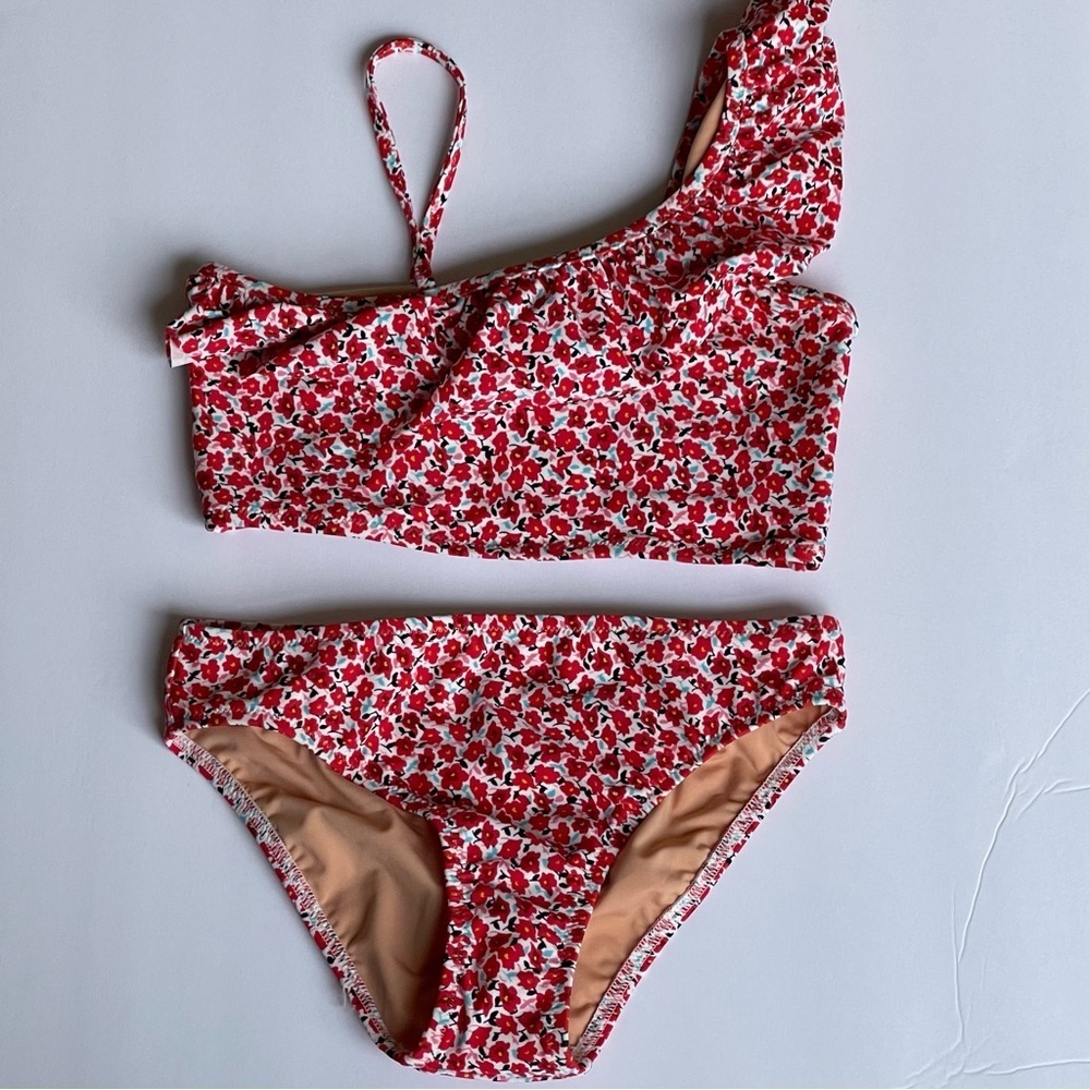 J.Crew Crewcuts Girls' floral one-shoulder ruffle bikini size 10
